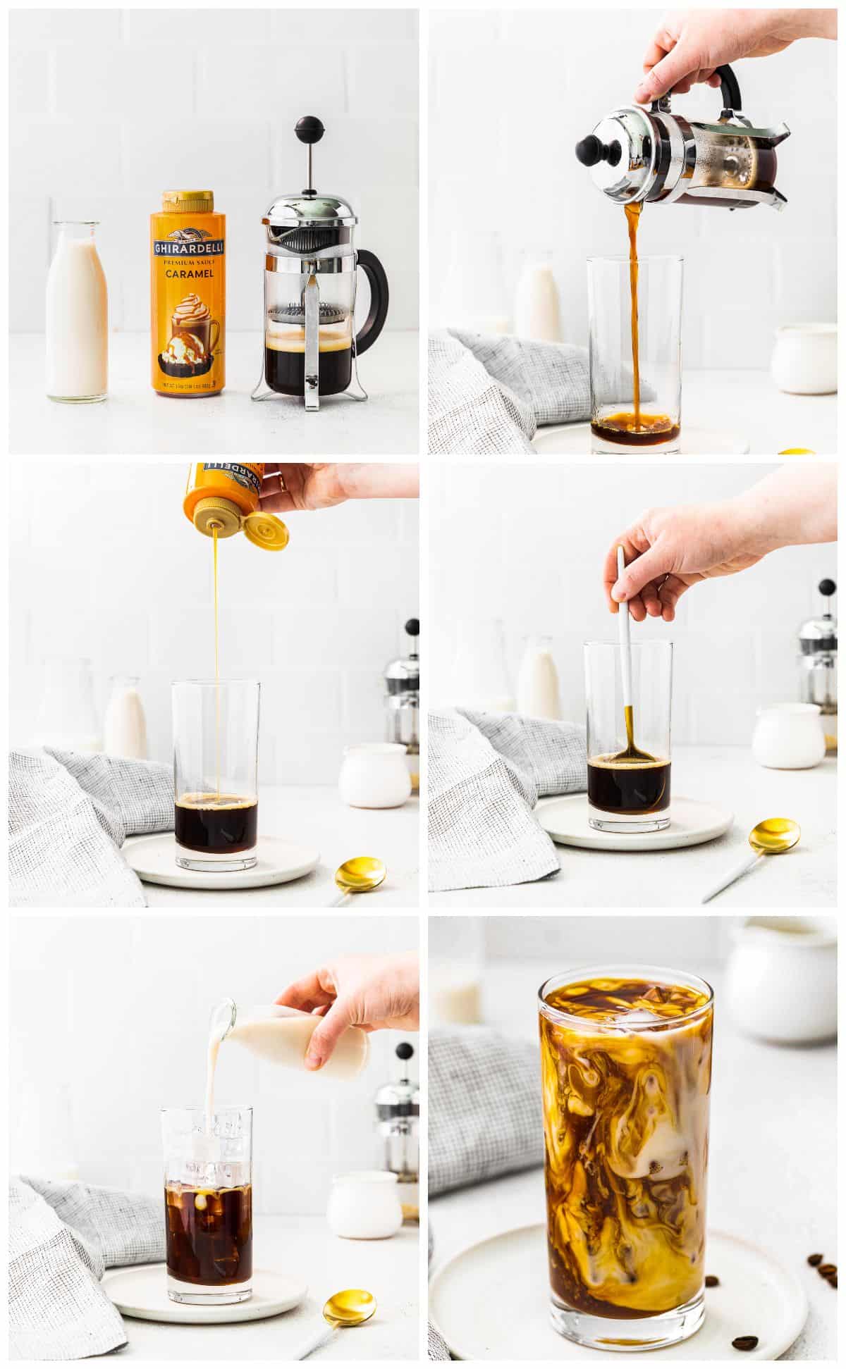 step by step photos for how to make iced caramel latte