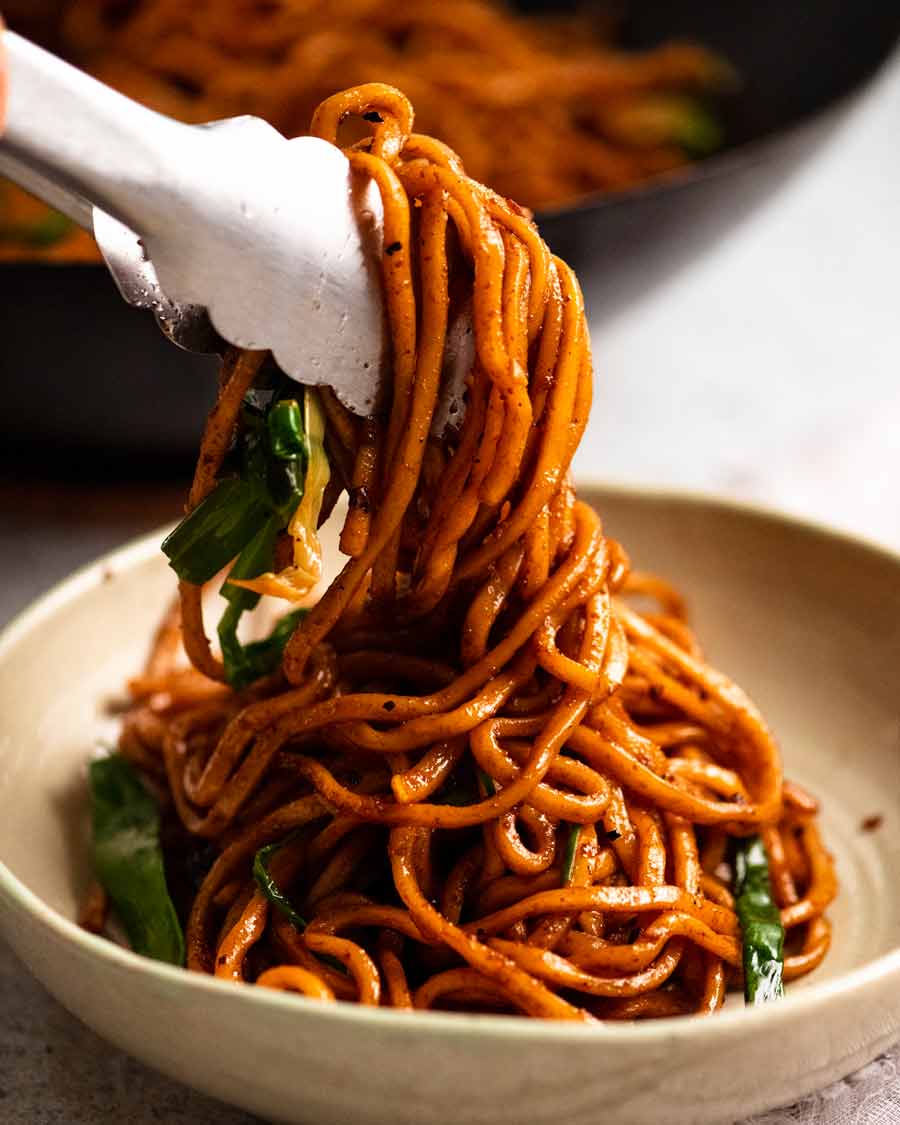 Draining cooked noodles