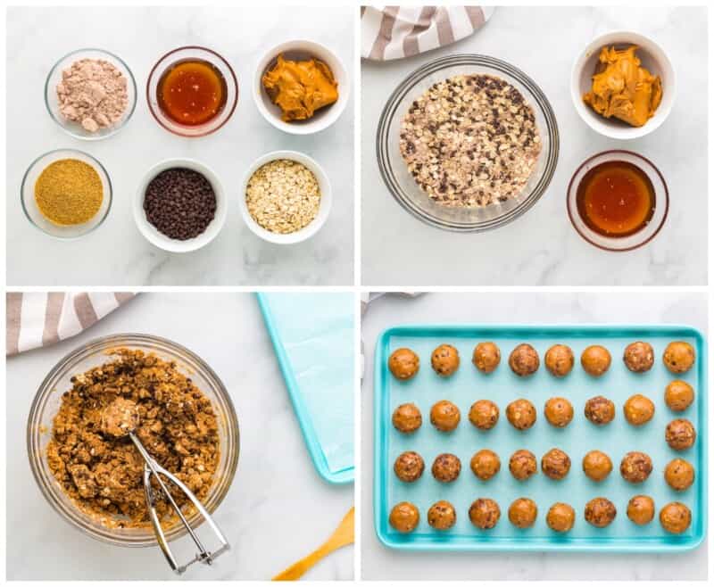 step by step photos for how to make chocolate peanut butter protein balls