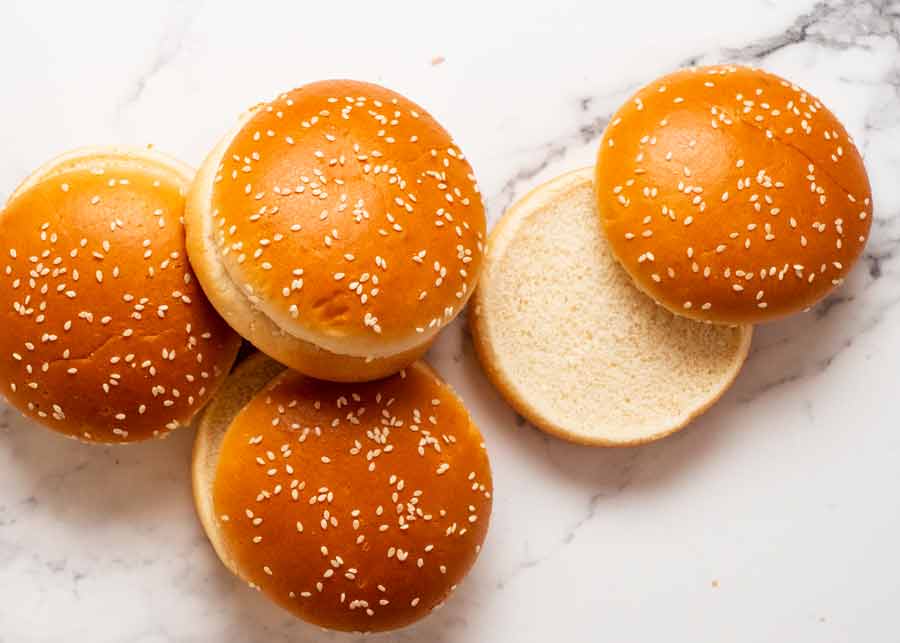 Soft white burger buns for cheeseburgers